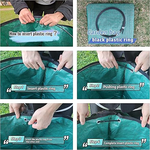 Miniatura 3 de Paquete de 2 bolsas de basura reutilizables de 32 galones con tapa con cremallera, bolsas de basura de jardín con 4 asas para exteriores