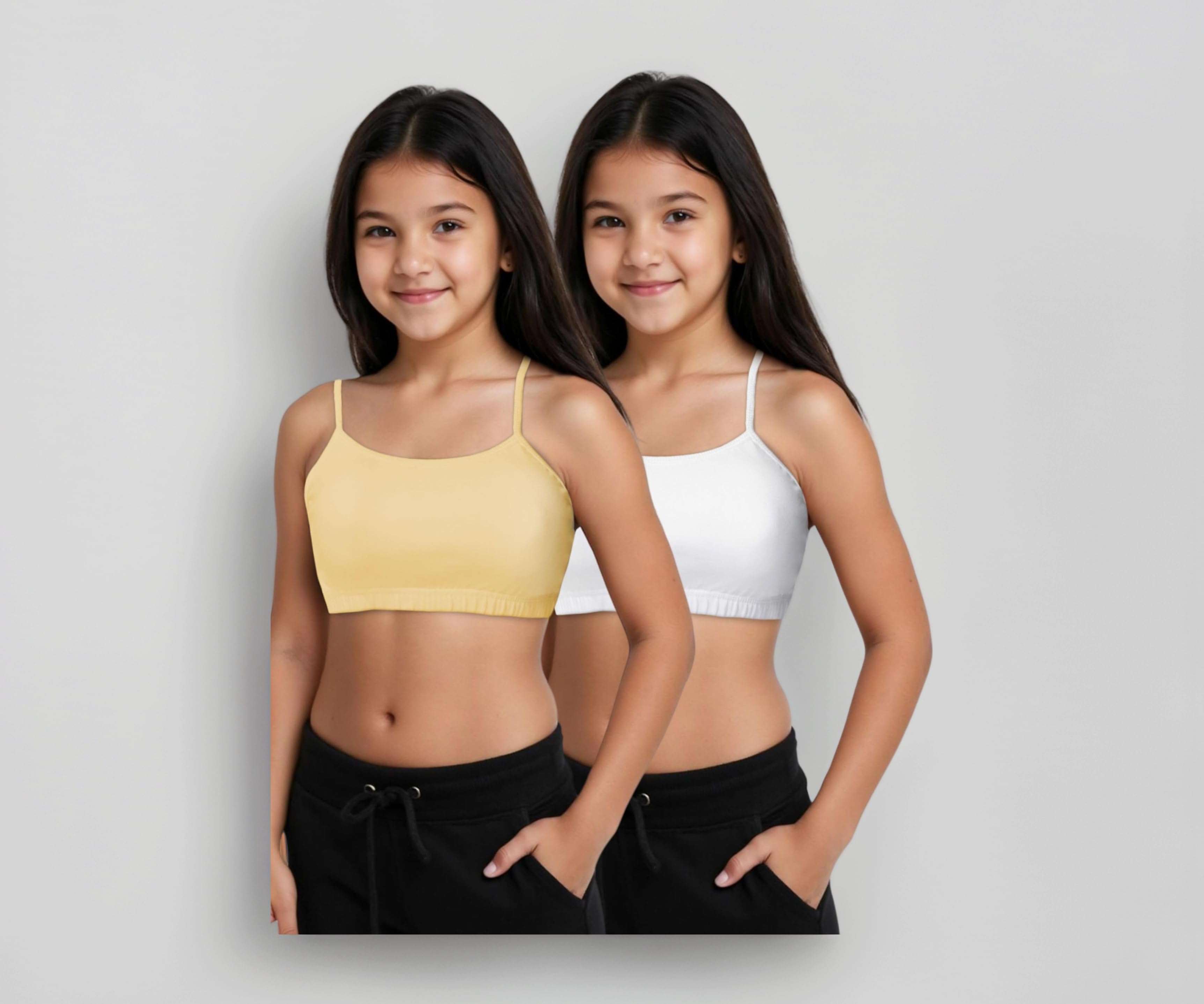 Cotton Uniform Beginners Bra for Girls, Non-Padded Full Coverage Seamless Non-Wired Gym Workout Bra with Adjustable Thin Strap, Slip-on Training Bra for Teenager