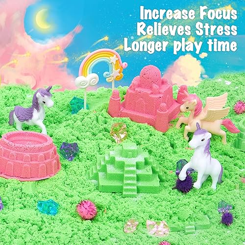 Miniatura 2 de Cubo sensorial de unicornio, juguete de unicornio para niños, moldes de castillo, kit de arte de arena para niños y niñas, arena sensorial para