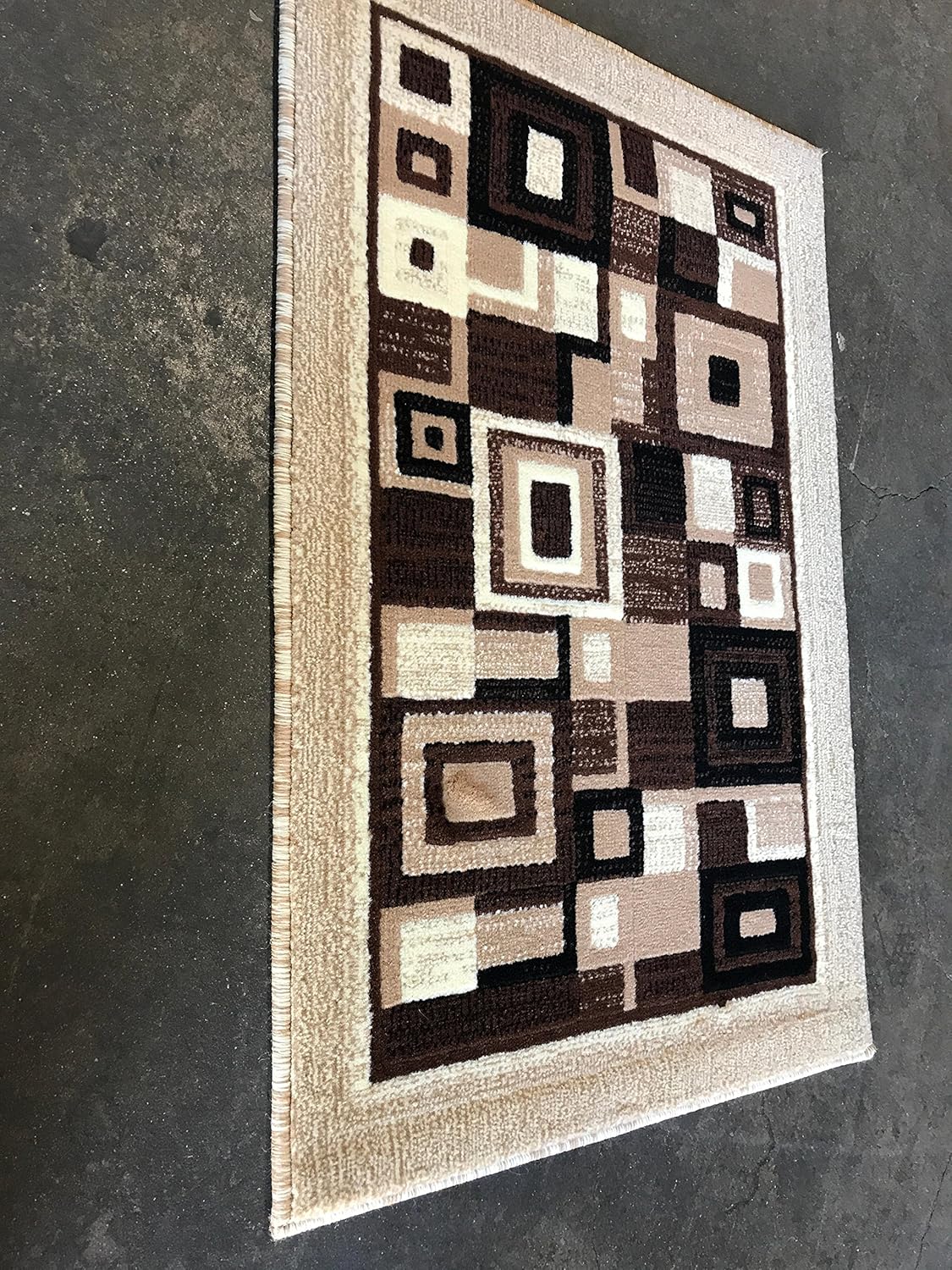 Americana Modern Door Mat Geometric Area Rug Ivory & Beige Design 125 (2 Feet X 3 Feet)