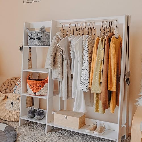 Miniatura 26 de Sweet Home from wood Armario infantil – Perchero de madera con riel colgante y estante de exhibición para niños – Muebles de vestir de bricolaje,