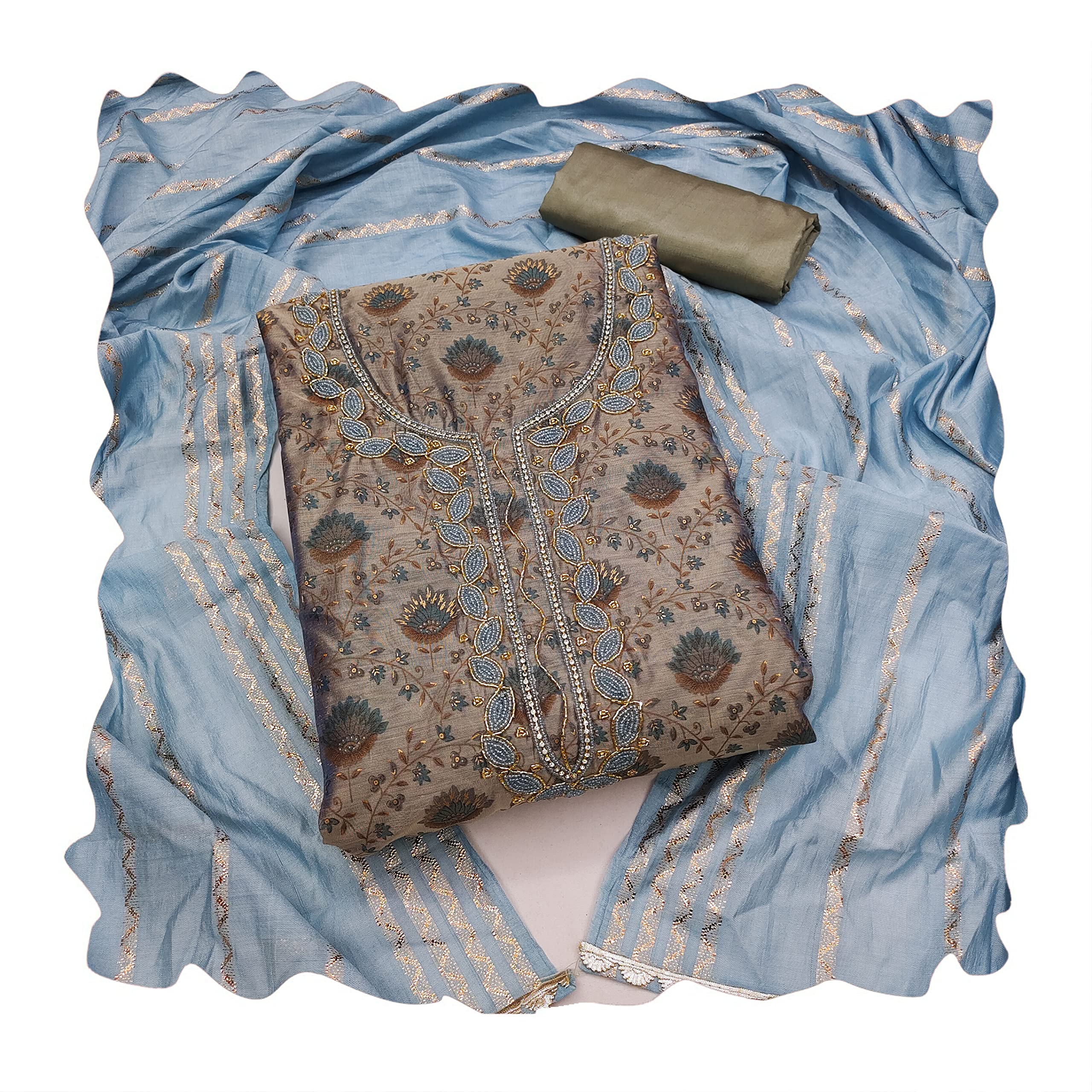 DnVeens Modal Print Self design & Handwork Salwar Suit Soft Banarasi Fancy Dupatta Unstitched Dress Material