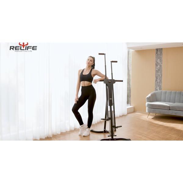 RELIFE-REBUILD-YOUR-LIFE-Vertical-Climber-for-Home-Gym-Folding-Exercise-Cardio-Workout-Machine-Stair-Stepper-Newer-Version Vertical Climber Exercise Machine for Home Gym with 4 Metal Guide Rails Folding Exercise Climber Cardio Workout Machine 5-Level Resistance Stair Stepper Newer Version,Easy to Assemble