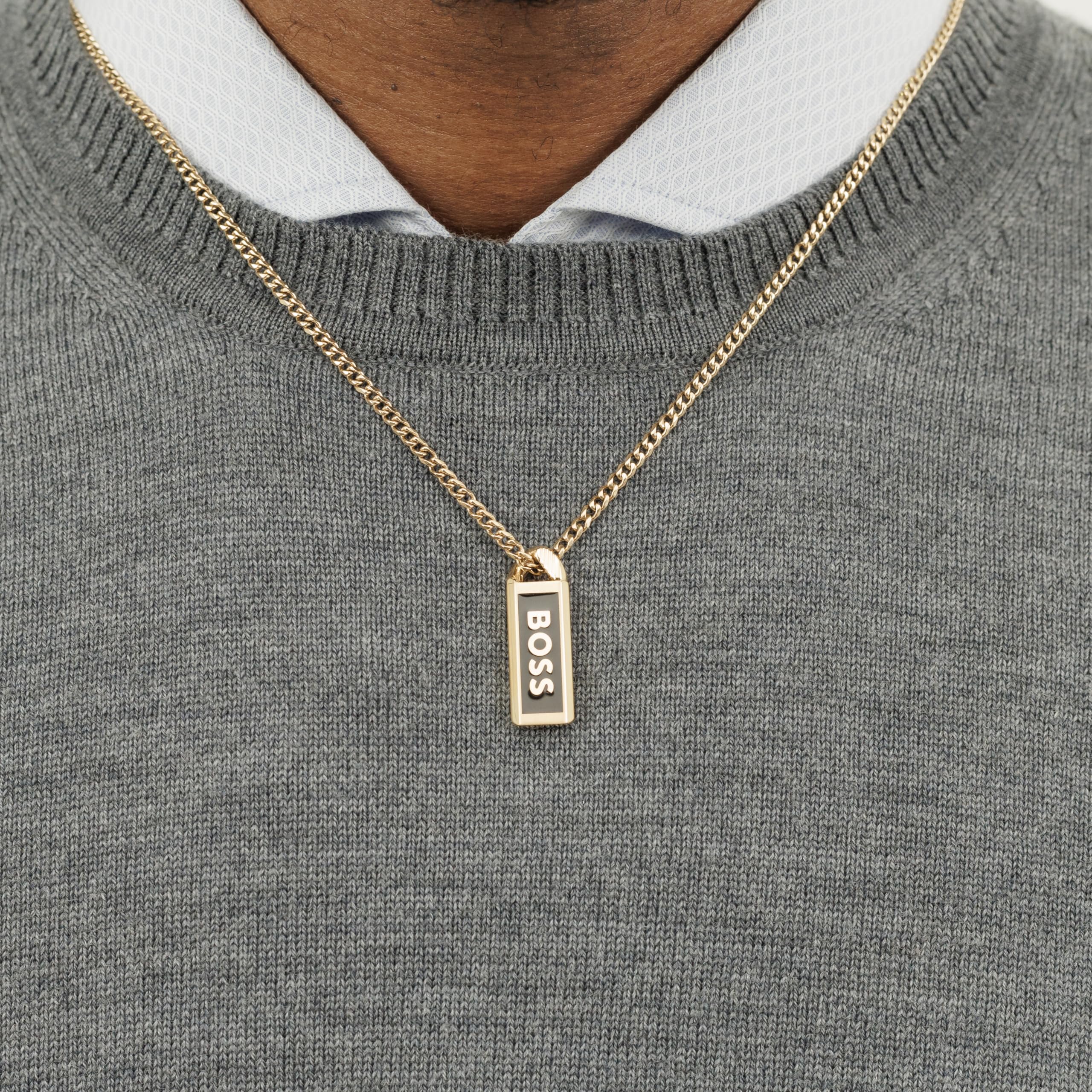 BOSS Jewelry Gliederhalskette für Herren Kollektion KASSY EMBLEM aus Edelstahl mit einem Anhänger aus Schwarzem Emaille – Erhältlich in Silber oder Gold