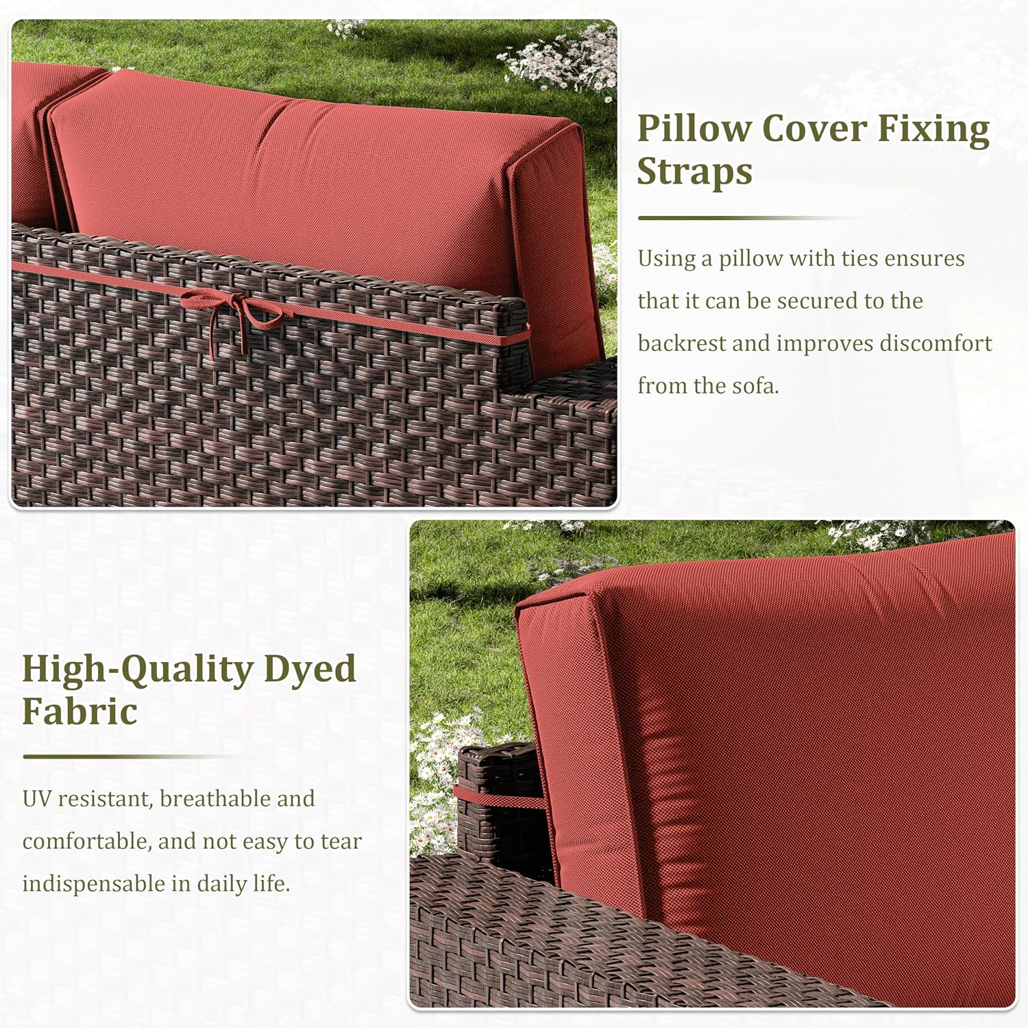 14 Pcs Outdoor Cushion Slipcovers All-Weather Patio Cushion Covers, Replacement Waterproof with Zipper for Patio Furniture, Sectional Couch 3 Sizes, Covers Only