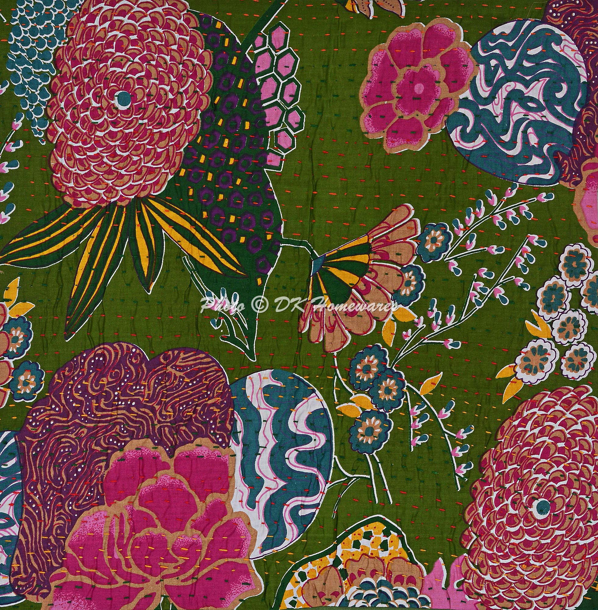 DK Homewares Tradizionale Etnico Casa Decorazione Turchese Fodera per Cuscino 40X40 Cm Kantha Cotone Piazza Tropicana 16 X 16 Pollici Federe (Turchese) - 1 Pc