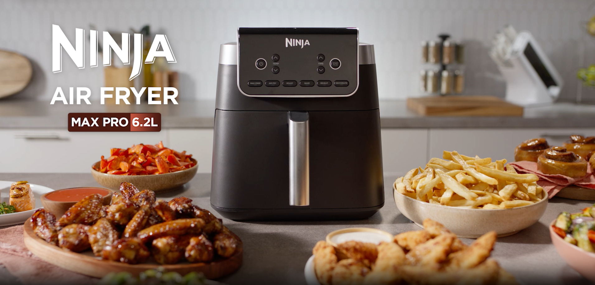 Ninja Air Fryer MAX PRO, 6.2L, Uses No Oil, Large Single Drawer, Roast, Bake, Air Fry, Family Size, Digital, Cook From Frozen, Non-Stick, Dishwasher Safe Basket & Crisper Plate, Grey, AF180UK :