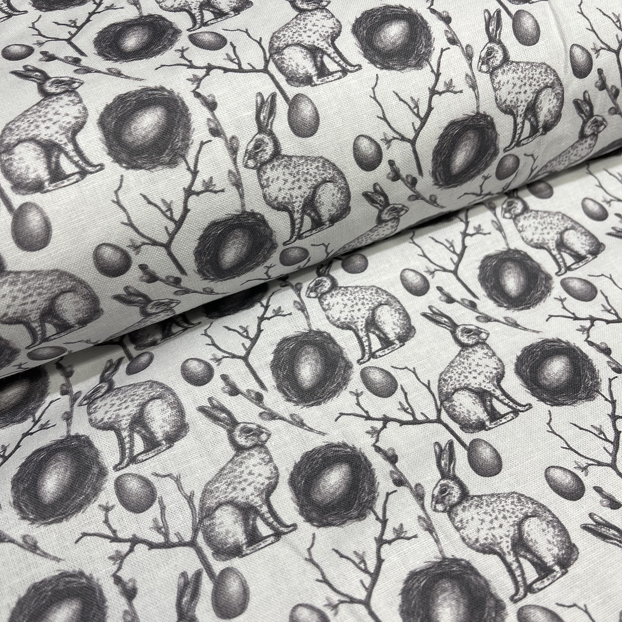 Midland TextilesDigital Printed 100% Cotton Quilting Crafting Dressmaking Fabric 110cm Wide (1 Meter Pack, Grey White Rabbit)