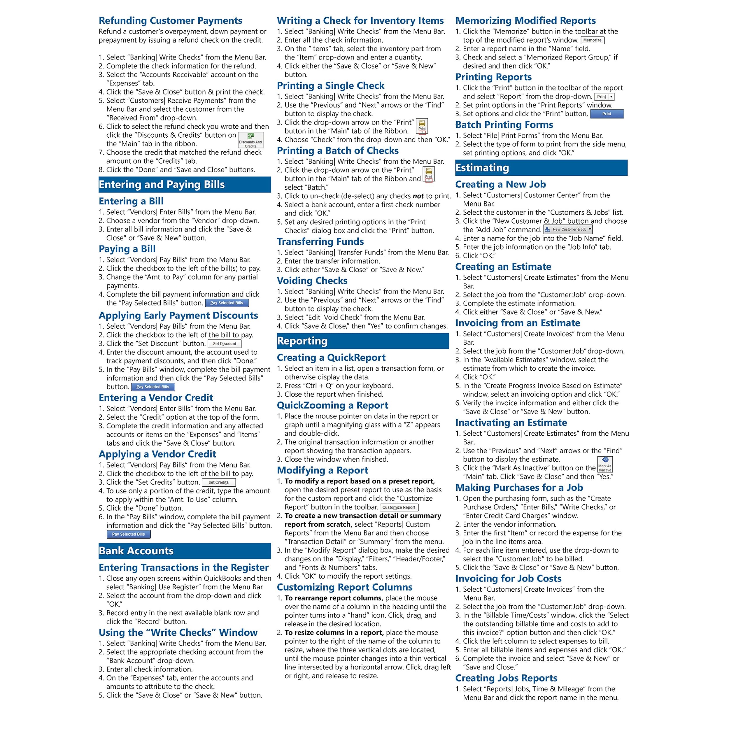 Snapklik.com : QuickBooks Pro 2018 Quick Reference Training Card ...