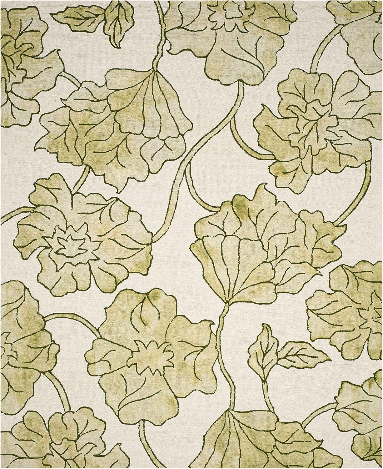 SAFAVIEH Area Rug 8x10 - Dip Dye Collection - Large - Ivory & Light Green, Handmade Wool, Floral Watercolor Design, Ideal for Living Room, Bedroom, Office, Dining Space (DDY683B)