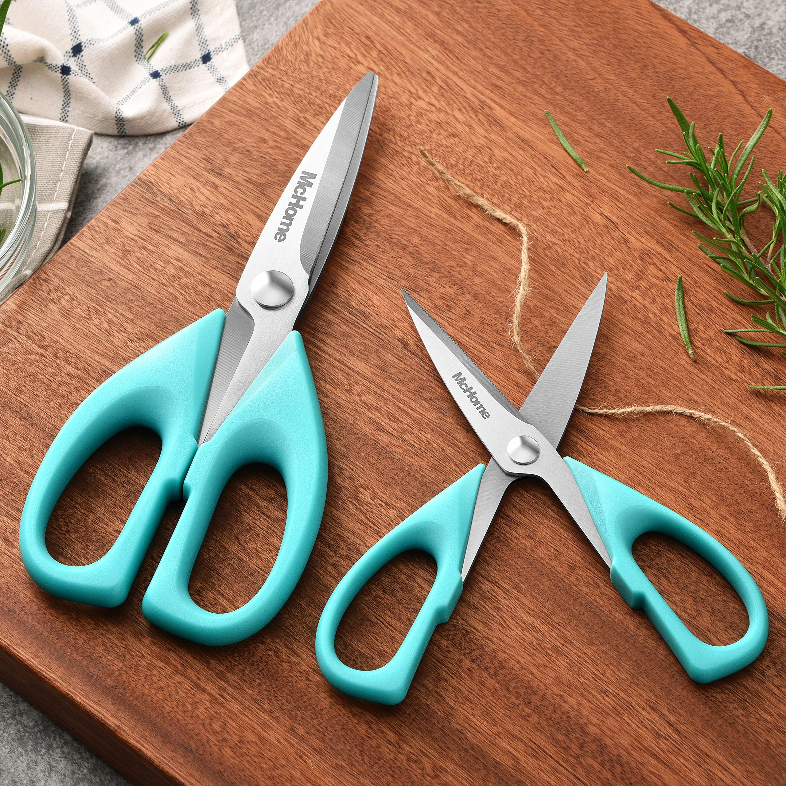 MHS11 Heavy Duty Kitchen Shears, Stainless Steel Meat Cutting Scissors, Sharp Cooking Scissors for Chicken, Seafood, Poultry, Herbs, Turquoise (8.7 x 6.8 INCH, 2-Pack)