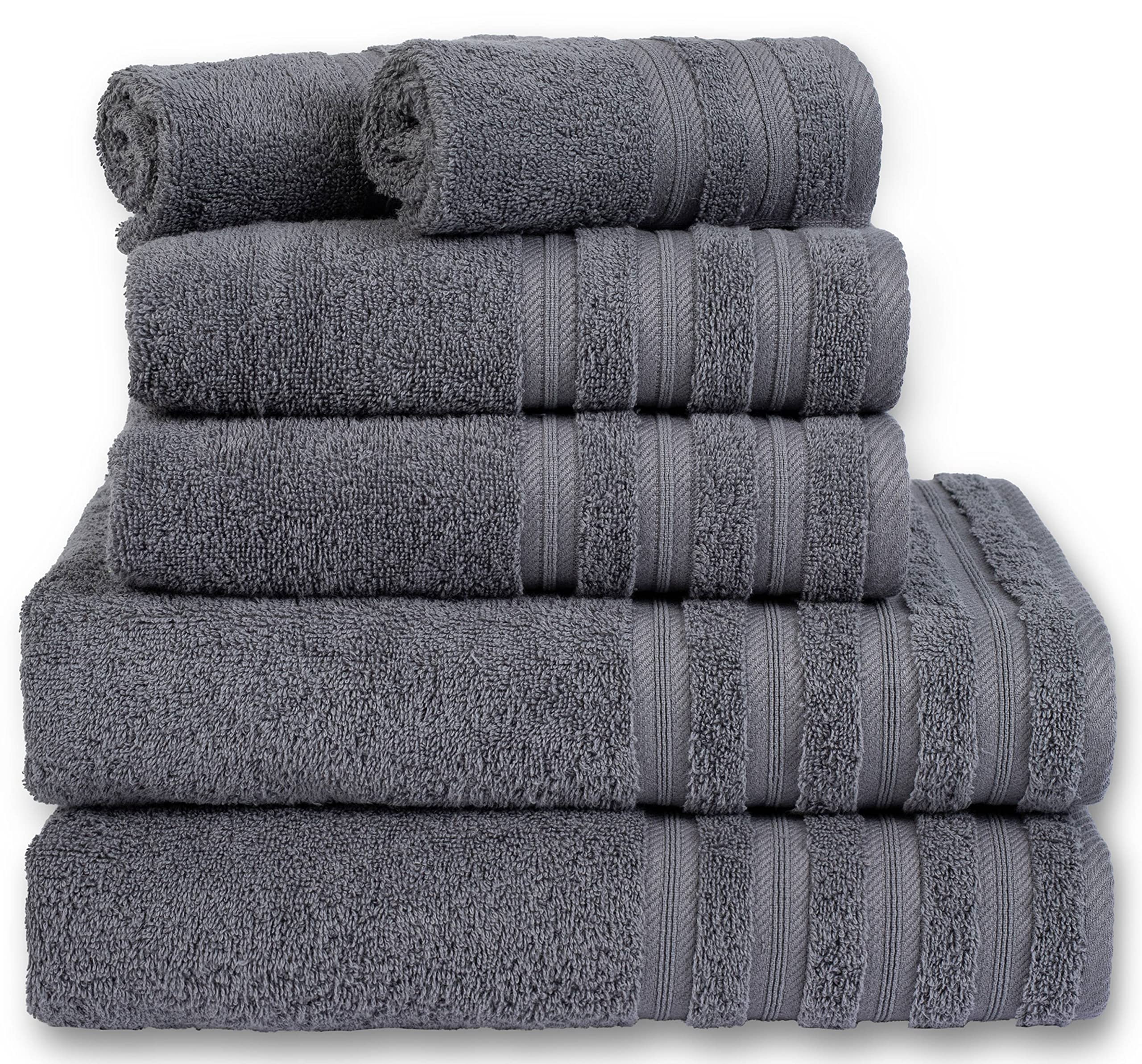 6-Piece Towel Set Luxury Hotel Quality 600 GSM 100% Turkish Genuine Cotton, 2 Bath Towels, 2 Hand Towels, 2 Washcloths, Super Soft & Absorbent - (Dark Grey, 6 Piece Towels)