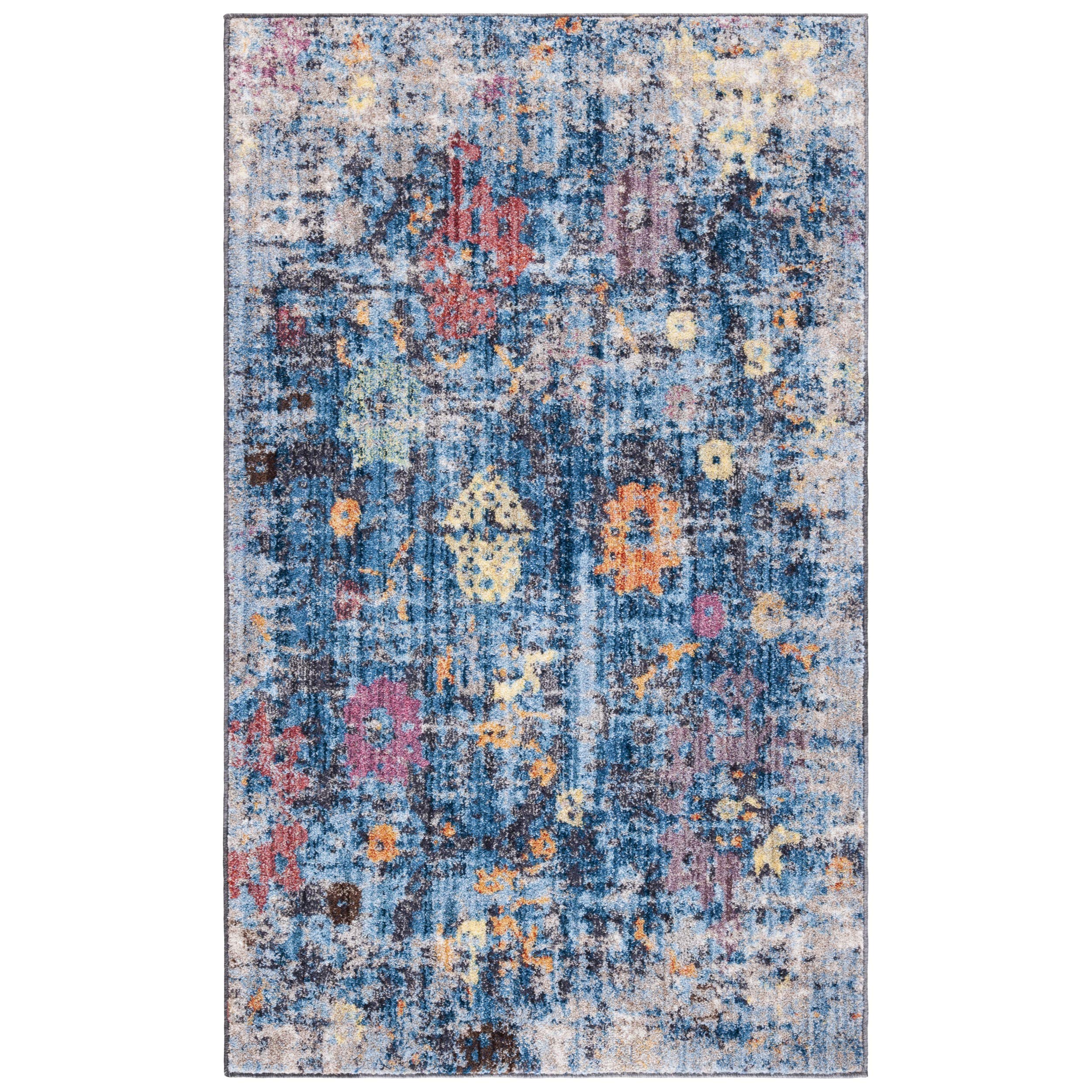 SafaviehBristol Collection BTL360A Boho Distressed Area Rug, 9' x 12', Blue / Light Grey