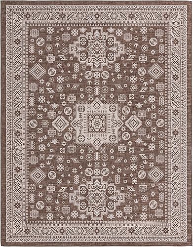 Miniatura 628 de Rugs.com Outdoor Aztec Collection Alfombra – 4 x 6 pies alfombra de tejido plano gris carbón perfecta para salas de estar, grandes comedores, planos