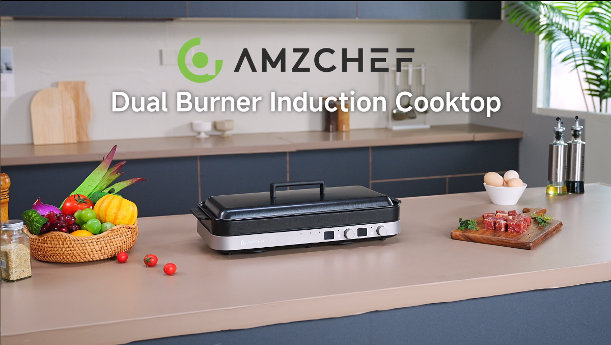 AMZCHEF Double Induction Cooktop with Removable Griddle Pan Non