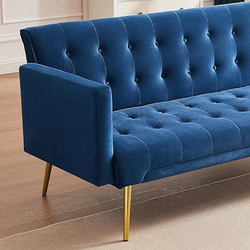 Miniatura 7 de Anwickhomk Sofá cama futón de terciopelo de 72 pulgadas, sofá cama plegable convertible, moderno sofá biplaza reclinable copetudo con patas cromadas