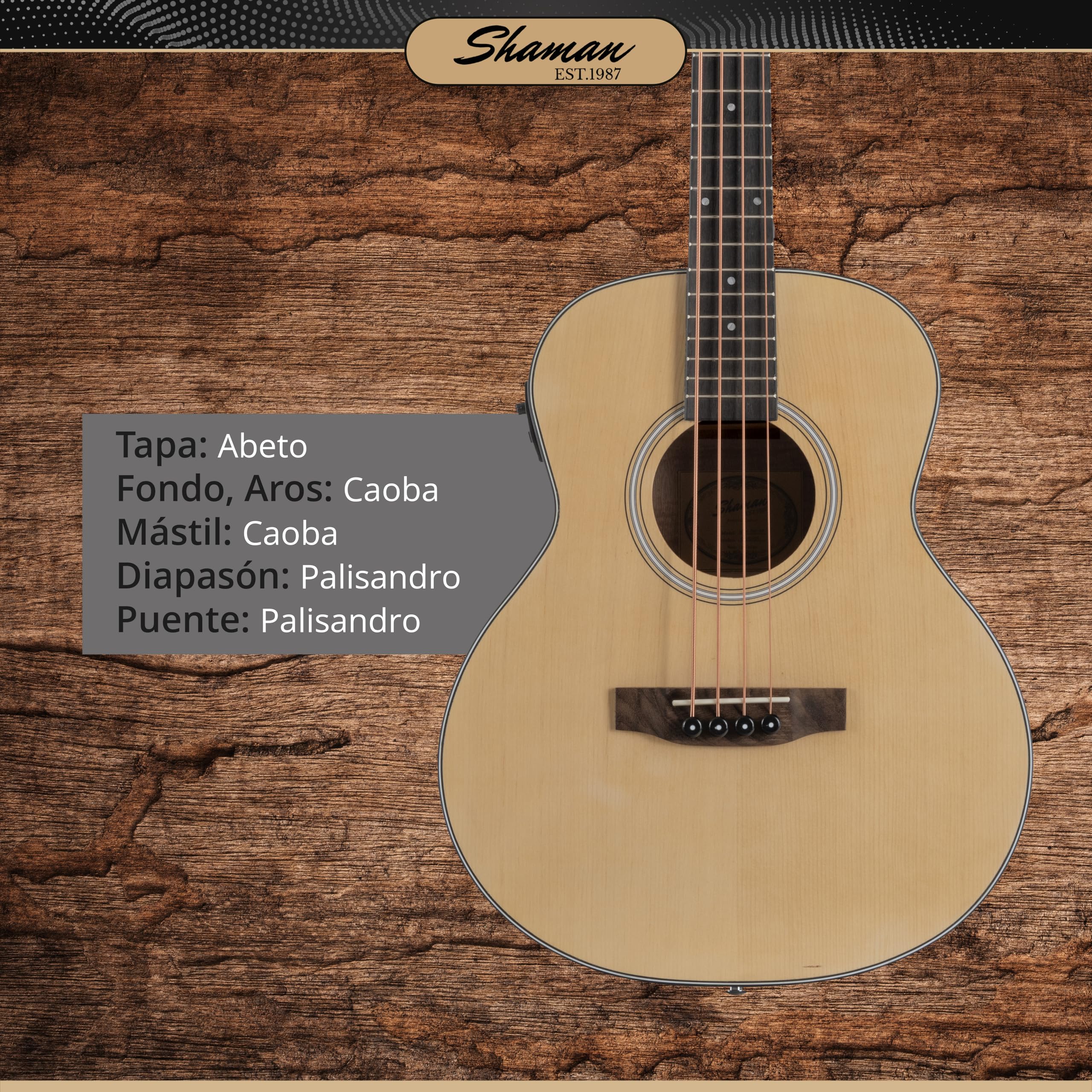 Shaman ABM4-50E-NT Bajo Acústico Natural, General, Modell: ABM4-50E-NT | Serie: AB Mini, Gewicht: 1, 74 kg, Anzahl Saiten: 4, Orientierung: Rechtshänder, Cuerpo, Forma del cuerpo: AB Mini, Mástil