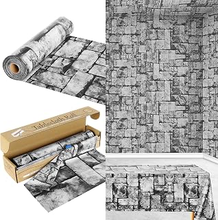 100FT x 54IN Stone Wall Plastic Tablecloth Roll with Slide Cutter Box