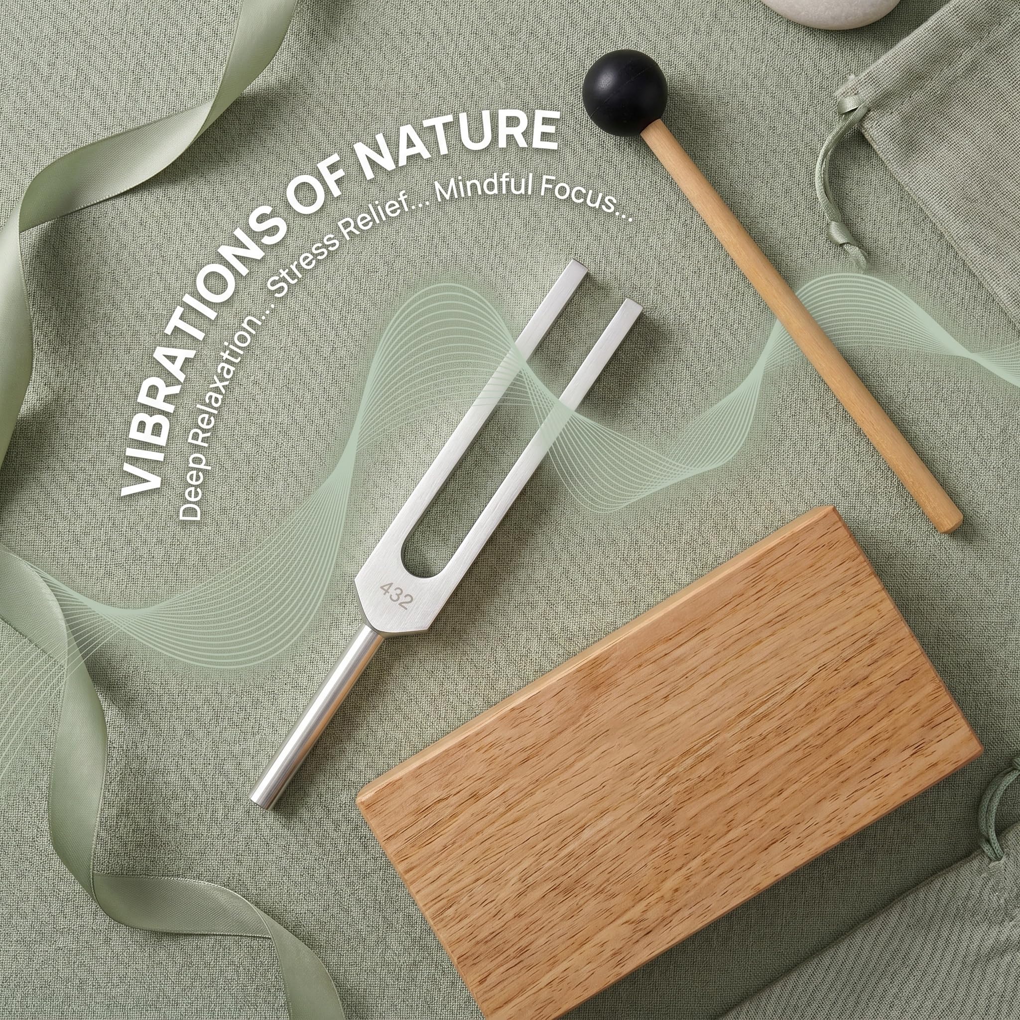 Diapason pour guérison, instruments de guérison sensorielle en aluminium avec percuteur et base en bois pour soulager le stress, le sommeil, le yoga, la méditation 432 Hz + 528 Hz