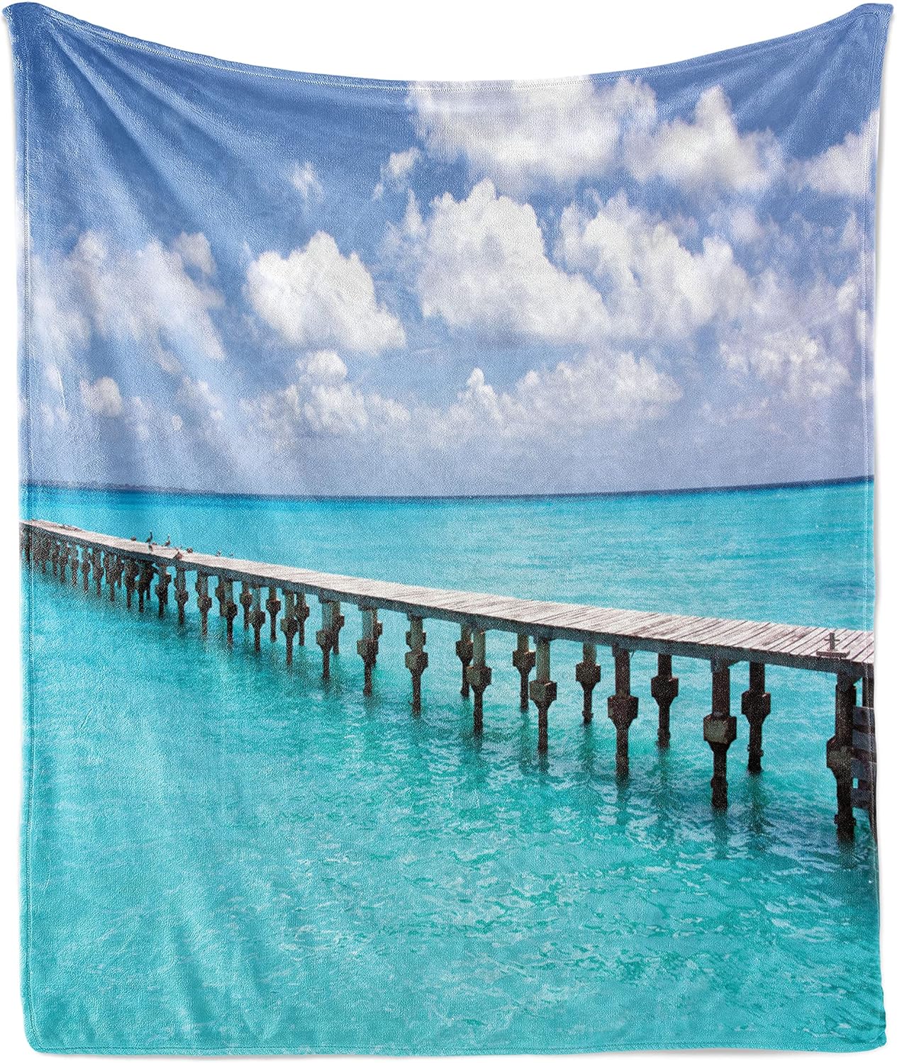 Lunarable Beach Throw Blanket, Duck in Clear Empty Ocean on a Sunny Day Tropical Coastal Themed Image, Flannel Fleece Accent Piece Soft Couch Cover for Adults, 60" x 80", Turquoise Blue White