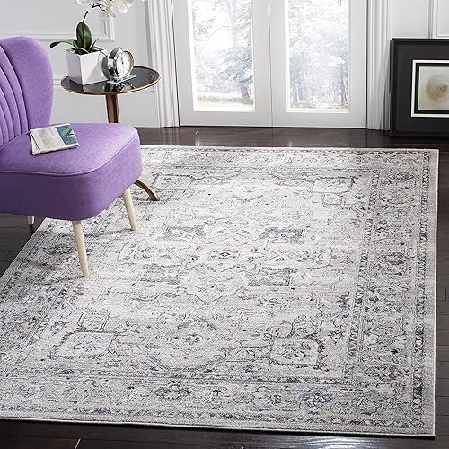 Miniatura 6 de SAFAVIEH Charleston Collection - Alfombra de área de 6 x 9 pies, color marfil y azul claro, diseño oriental envejecido, no desprende pelusa y de