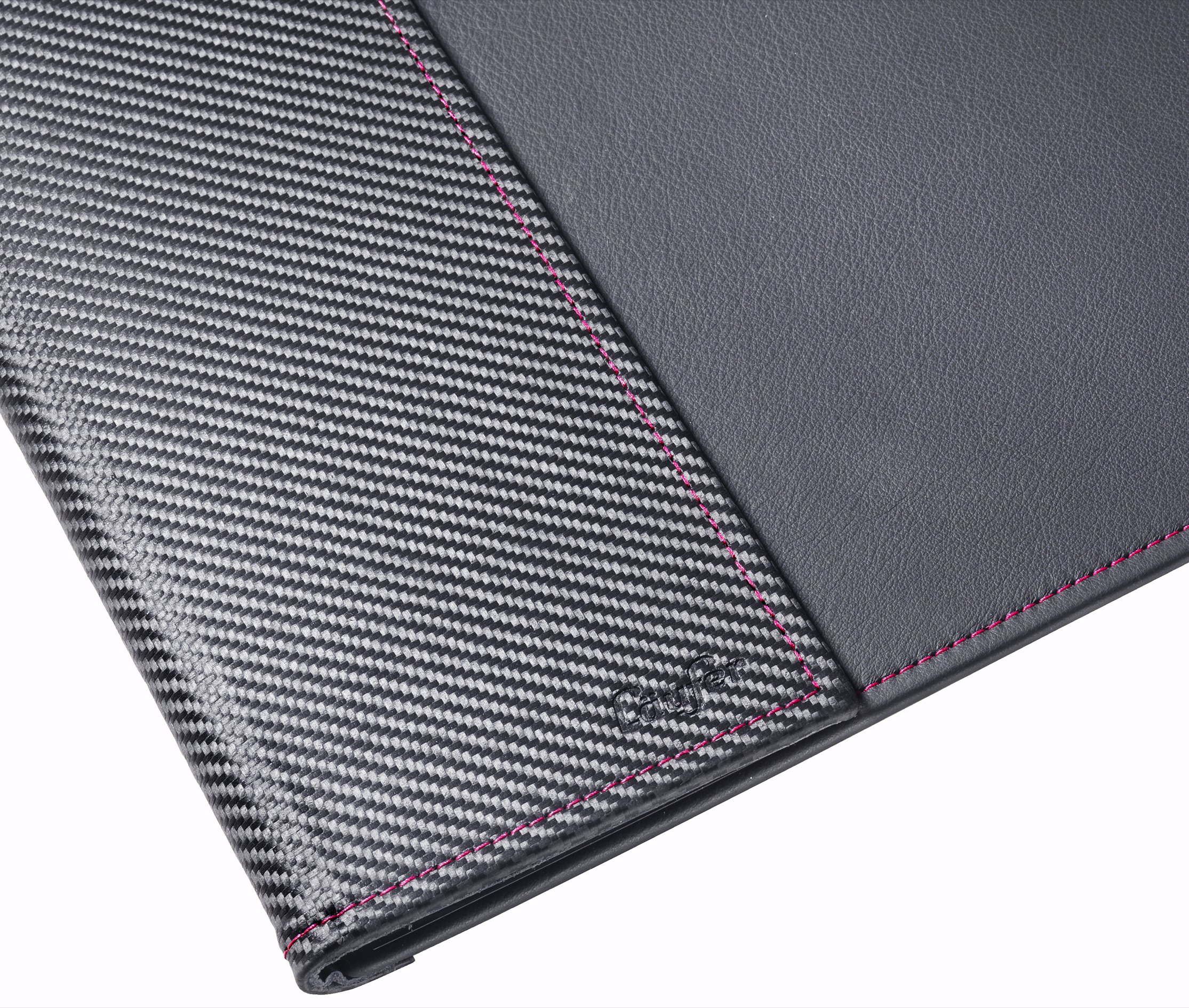 Läufer Concerto - Sottomano in pelle con calendario e blocco note, in vera pelle, nero, carbone, cuciture decorative rosa, realizzato a mano in Germania, 650 x 450 mm, nero con accento rosa