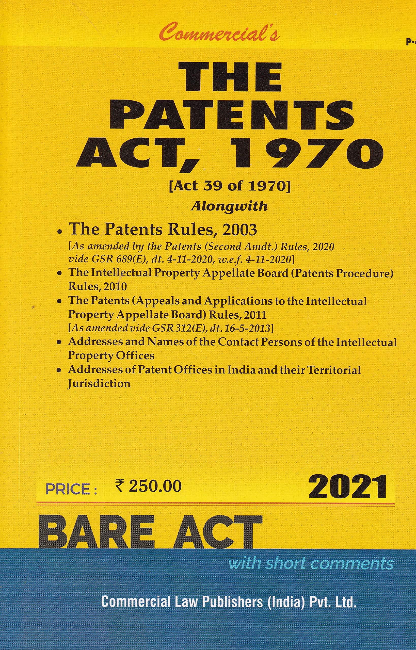 Commercial's The Patents ACT, 1970 - 2021/edition Paperback – 1 January 2021
