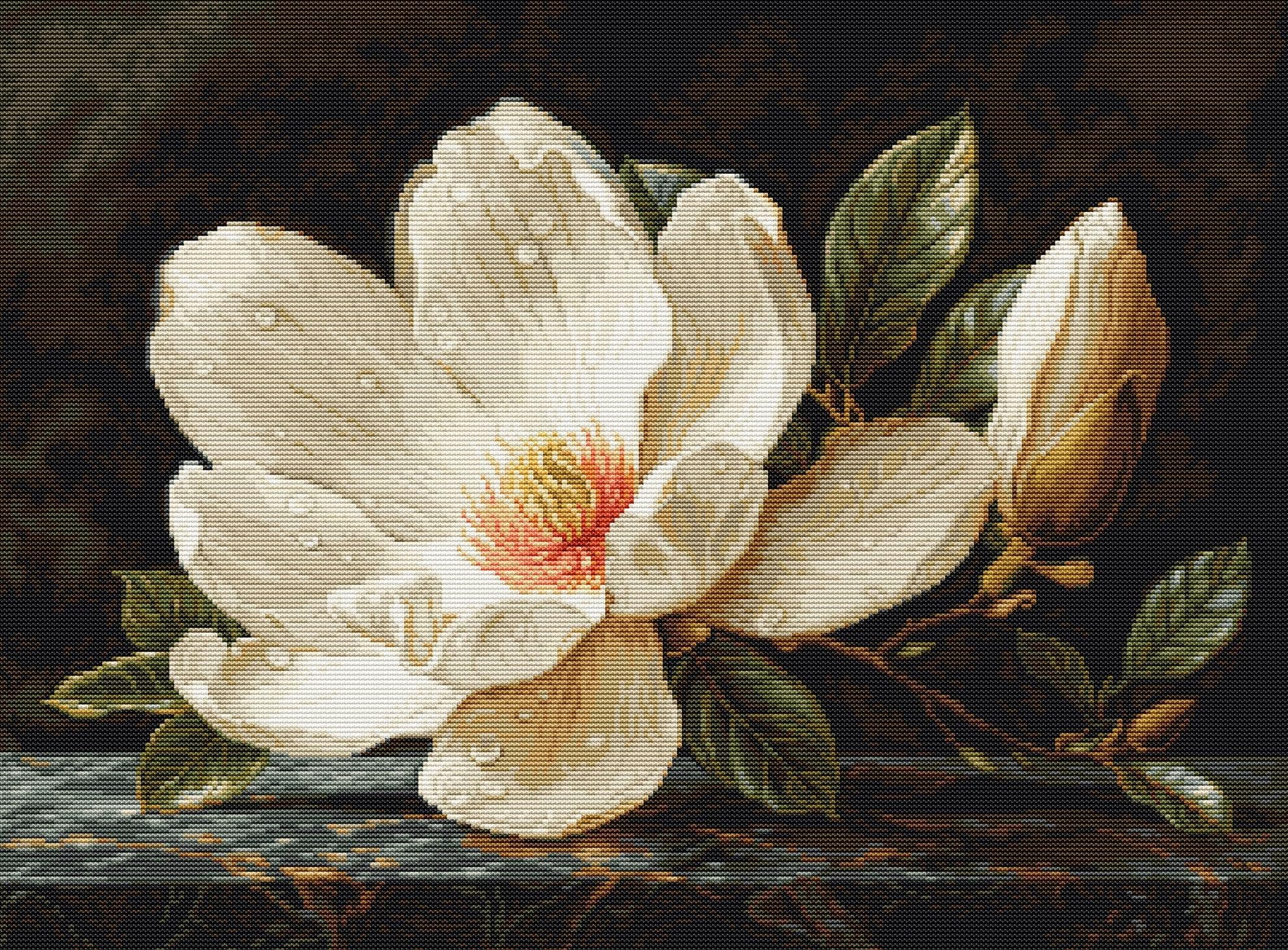 Luca-S Petit Point Kit Gold - The Magnolia Dew, G713, Counted Cross Stitch Kit for Adults, Needlecraft and Embroidery Kit