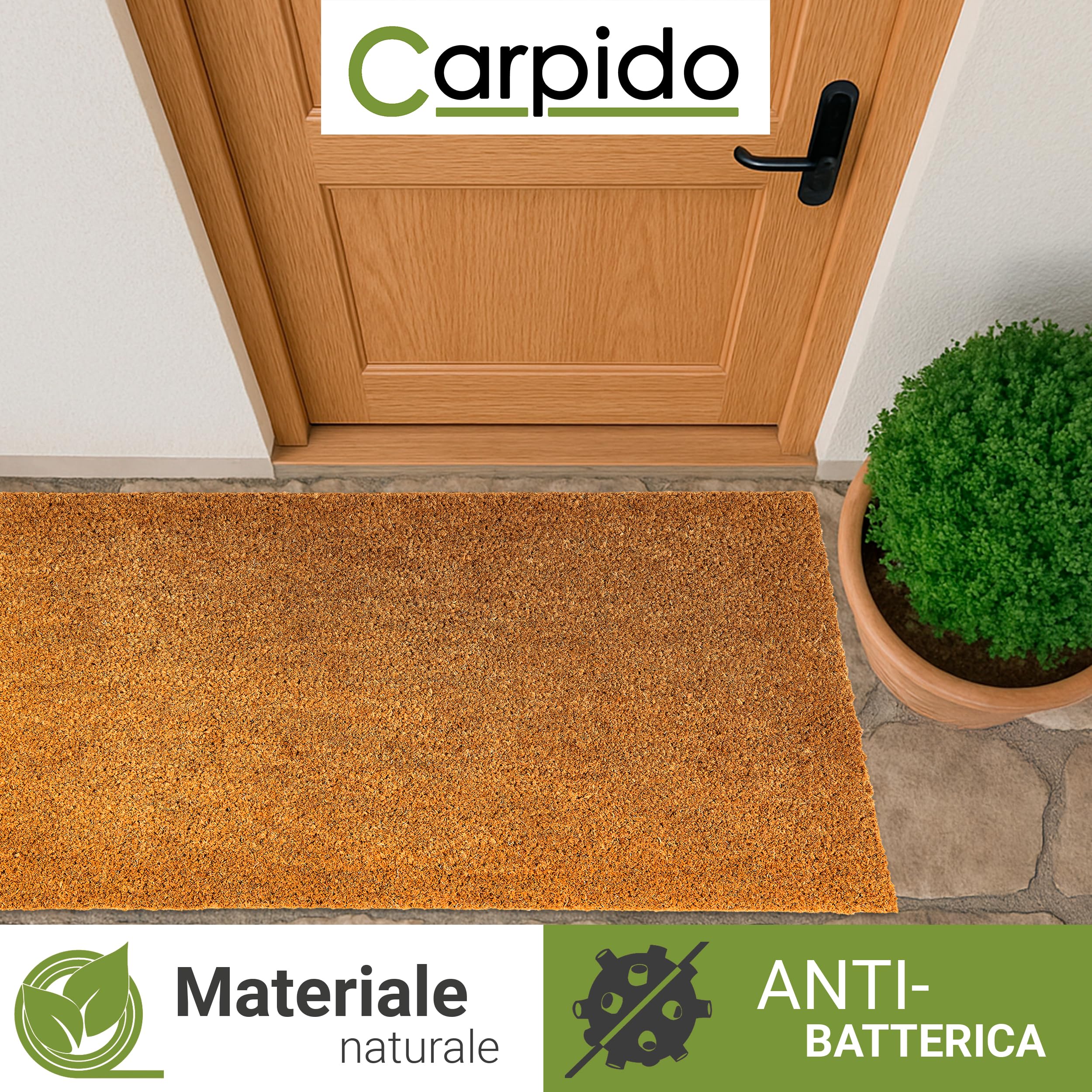 Zerbino in cocco Interni e esterni coperti - 24mm 50x100 cm (Rettangolare) | Zerbini in fibra naturale sostenibile Tappetino antiscivolo e robusto in fibra di cocco e di facile manutenzione