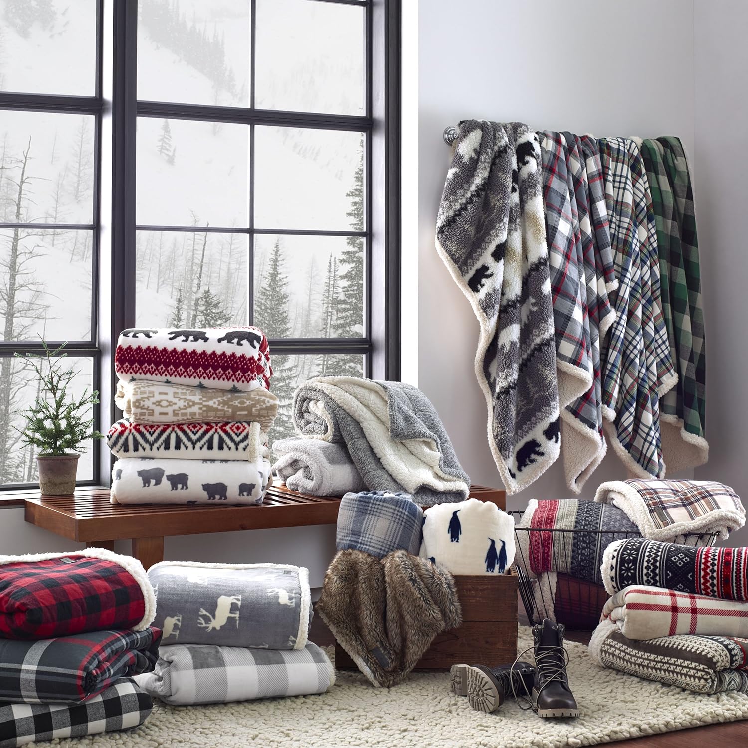 Eddie Bauer | Brushed Fleece Collection | Throw Blanket-Reversible Sherpa Cover, Soft & Cozy, Perfect for Bed or Couch, Fair Isle Khaki: Home & Kitchen