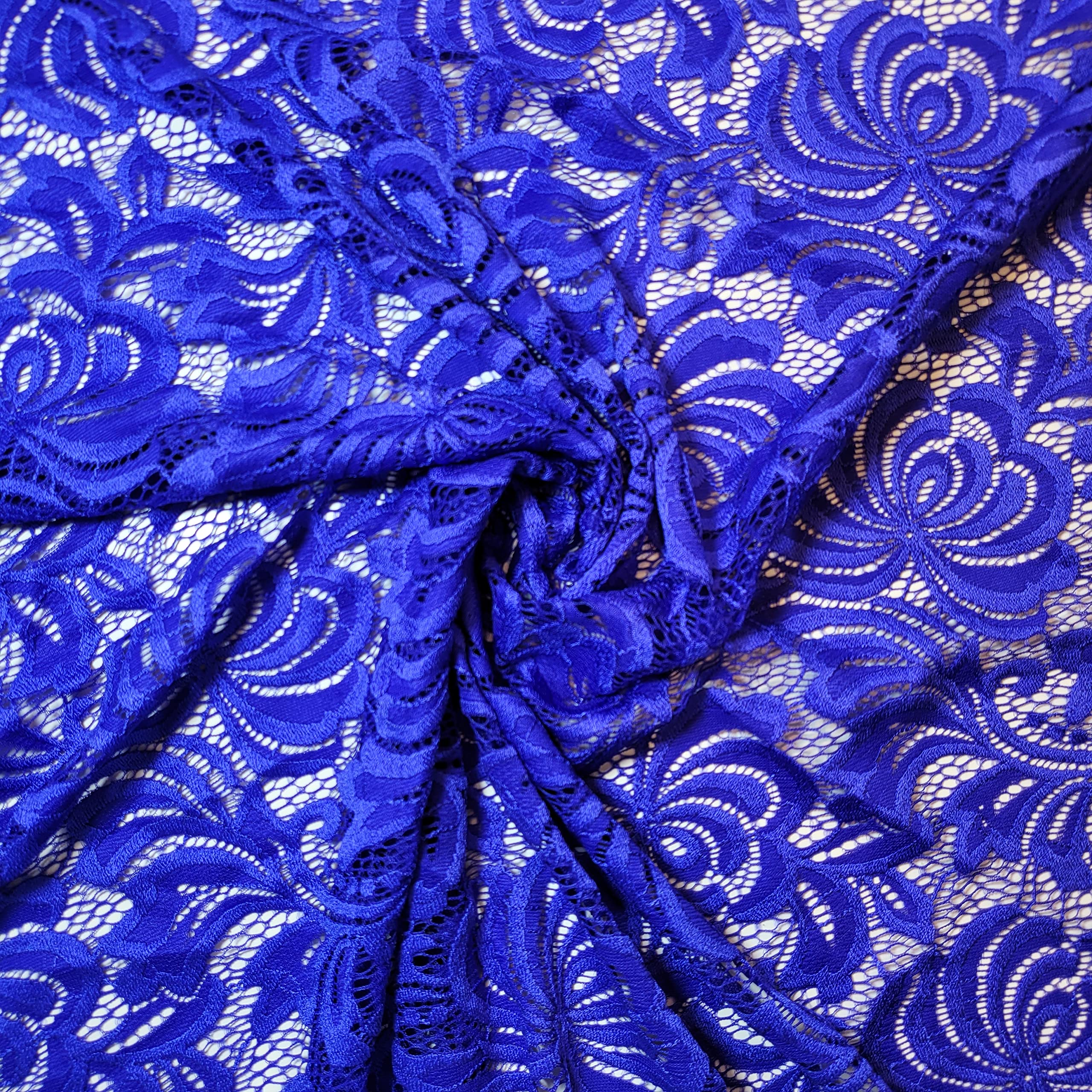 African Vintage Embroidery Bridal Nigerian French Embroidery Corded Budget Guipure Lace Mesh Net Fabric 54" Corded Budget Guipure Lace Mesh Net Fabric 54" (2 Meter, Blue Floral) — image 1