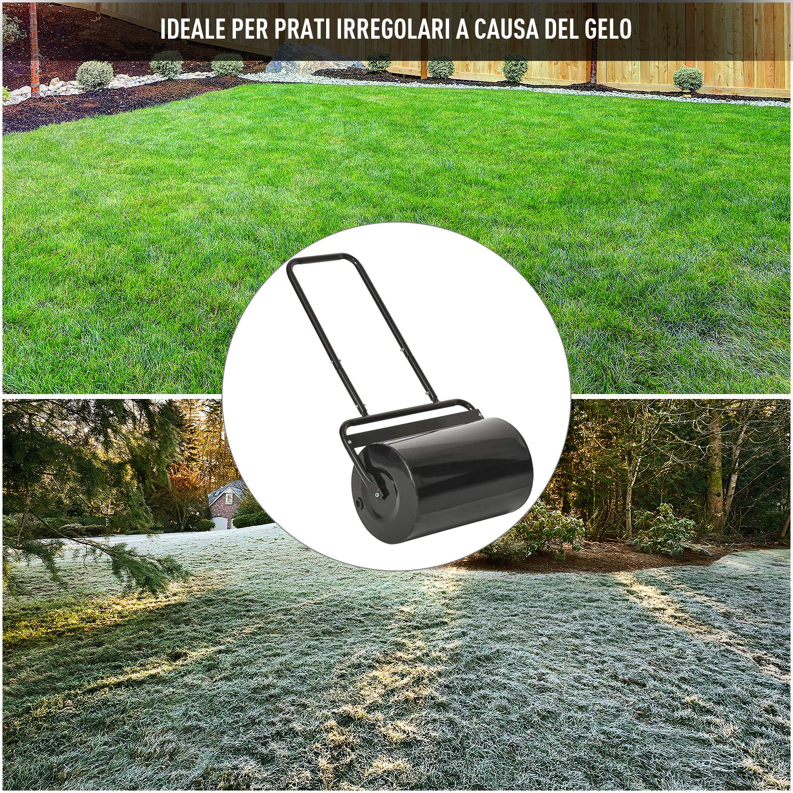 Outsunny Rullo da Giardino Φ32x50cm in Metallo Impermeabile Nero, Serbatoio Fino 38 Litri (Acqua o Sabbia)