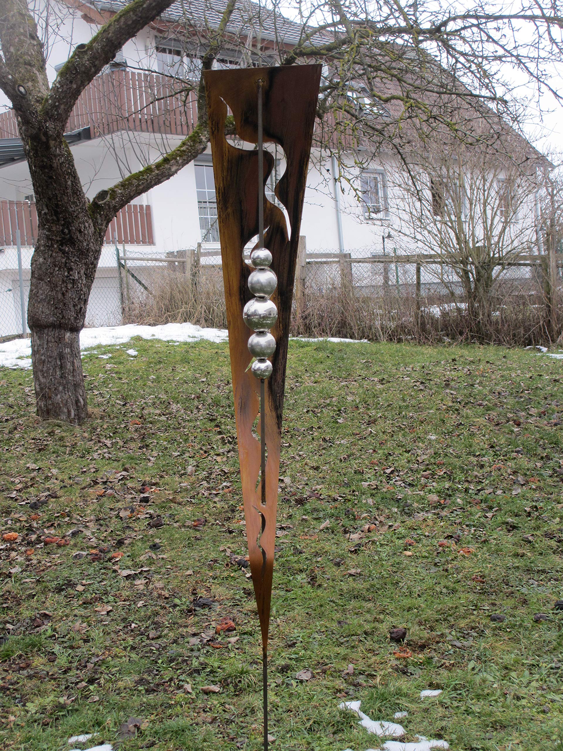 Gartenstab Aus Edelrost Mit 4 Edelstahlkugeln – 200 Cm Hohe Skulptur, Wetterfest & Handgefertigt