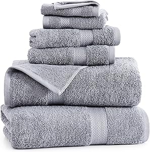 Lane Linen 100% Mercerized Cotton Luxury Bathroom Towels Set - 6 Pieces - Ring Spun Technology - 2 Bath, 2 Washcloths, 2 Hand Towels - Suitable for All Skin Types including Sensitive Skin - Space Grey