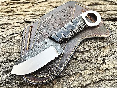 TAC KNIVES 7'' Full Tang Fixed Blade Outdoor Camping Hunting Knife In Sheath Gift For Him | 1095 High Carbon Steel Bushcraft Survival Knife Gift | Cowboy knives Pancake leather sheath (BLACK)