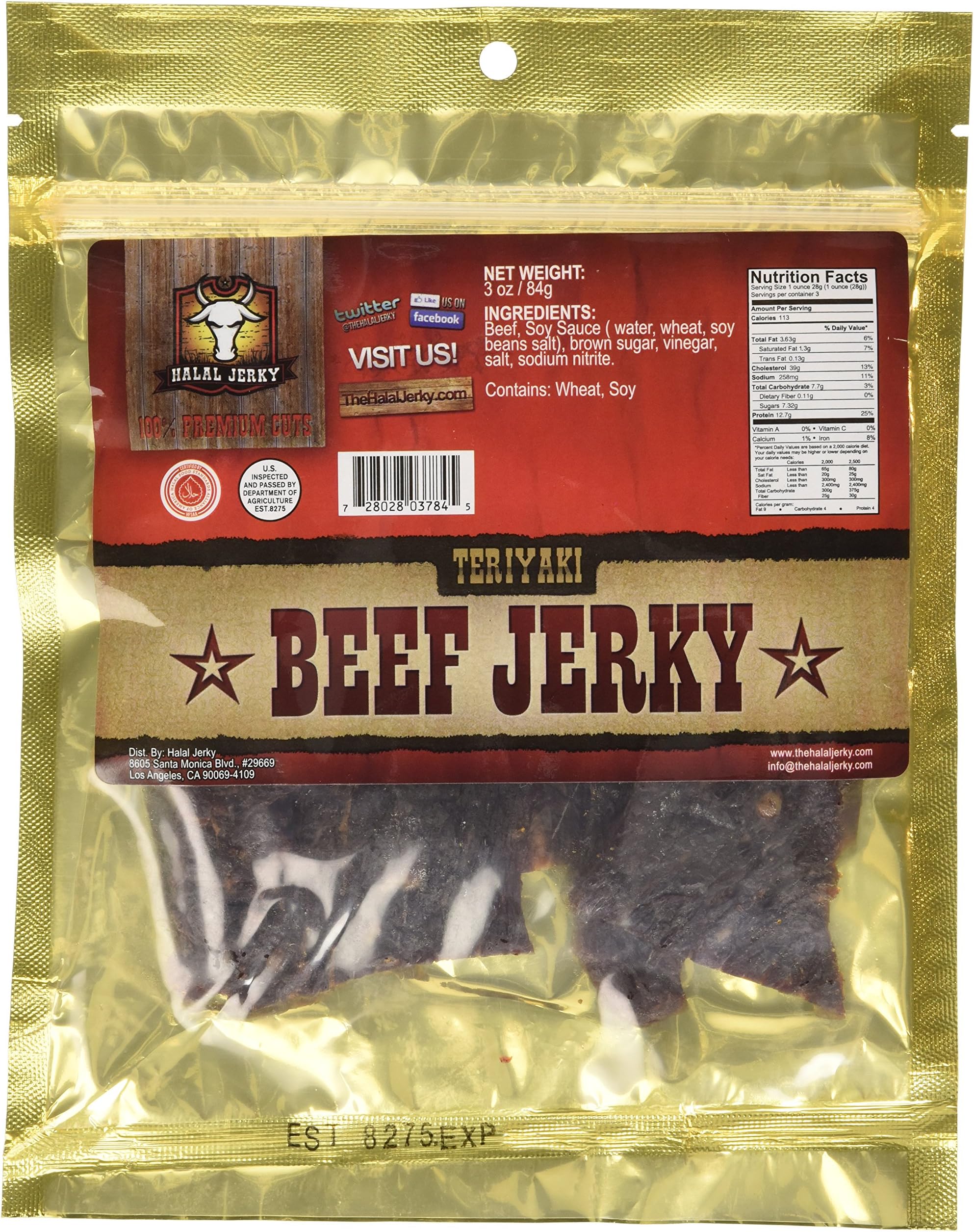 Halal Jerky - Teriyaki Flavor 10-pack (3 Oz Bag)