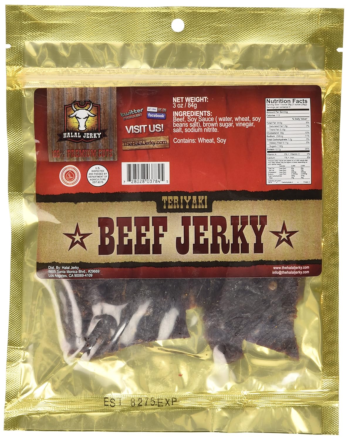 Halal Jerky Teriyaki Flavor 10pack (3 Oz Bag) Grocery