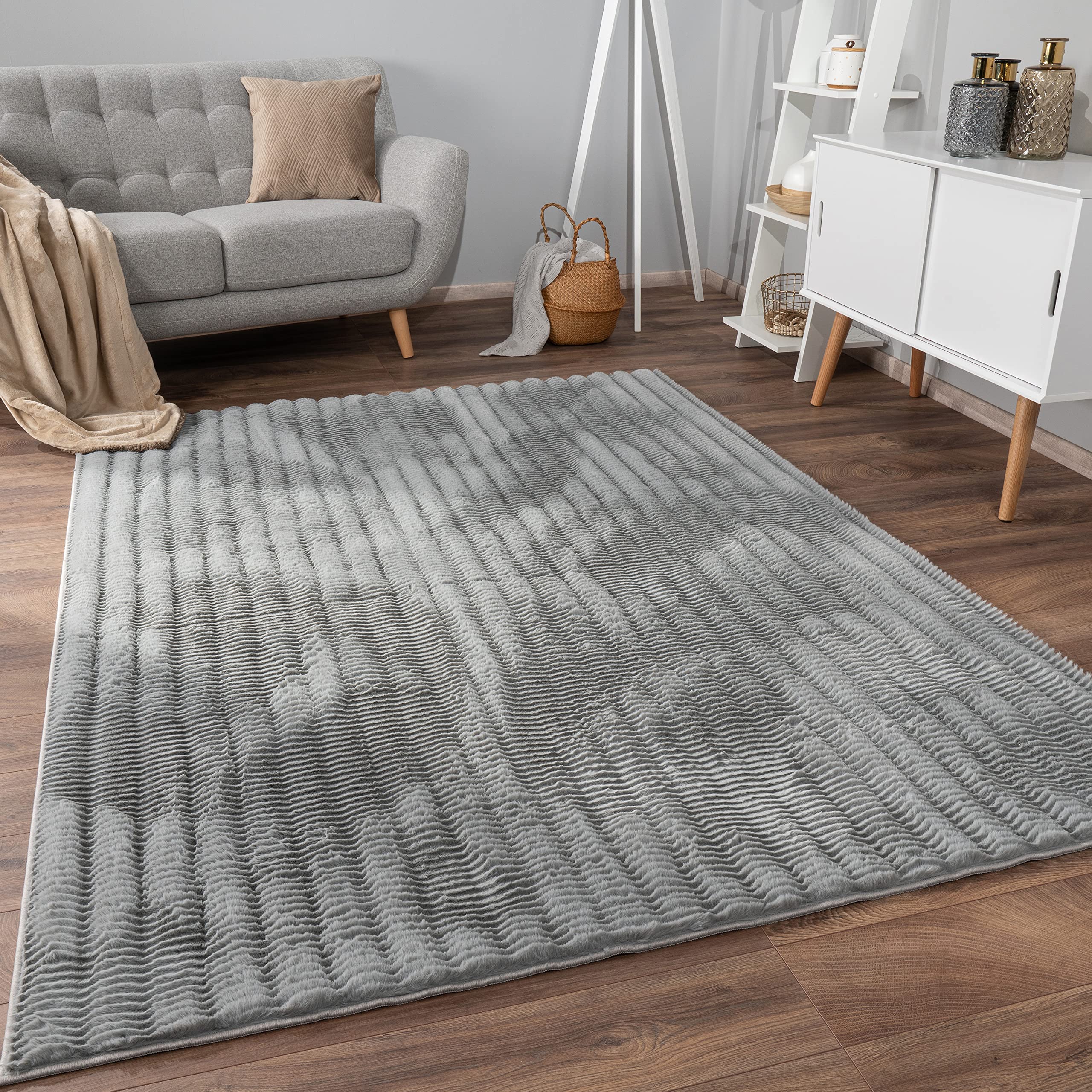 Paco Home Weicher Flauschiger moderner Bubble Wohnzimmer Teppich Hochflor Fell Geometrisches Design Hoch-Tief-Effekt, Grösse:120x160 cm, Farbe:Grau