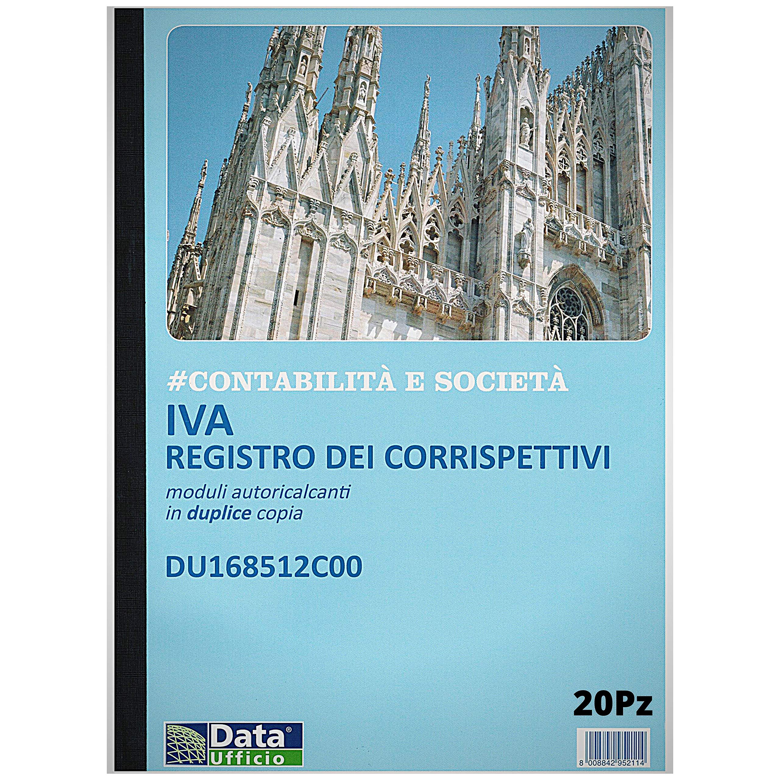 Data Ufficio DU168512C00 - Set 20 Pezzi - Contabilità e Società - IVA REGISTRO DEI CORRISPETTIVI MODULI AUTORICALCANTI IN DUPLICE COPIA 12 MESI FORMATO A4 29.7X21