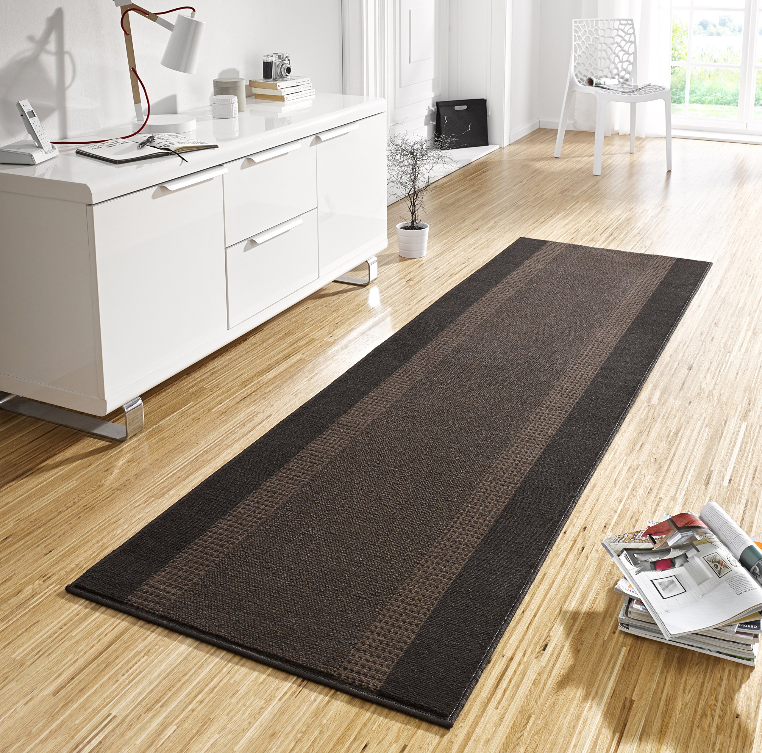 The Rugs Designer Velours Band Rug And RunnerPolypropylene Short Pile Rug In Brown from B&Q