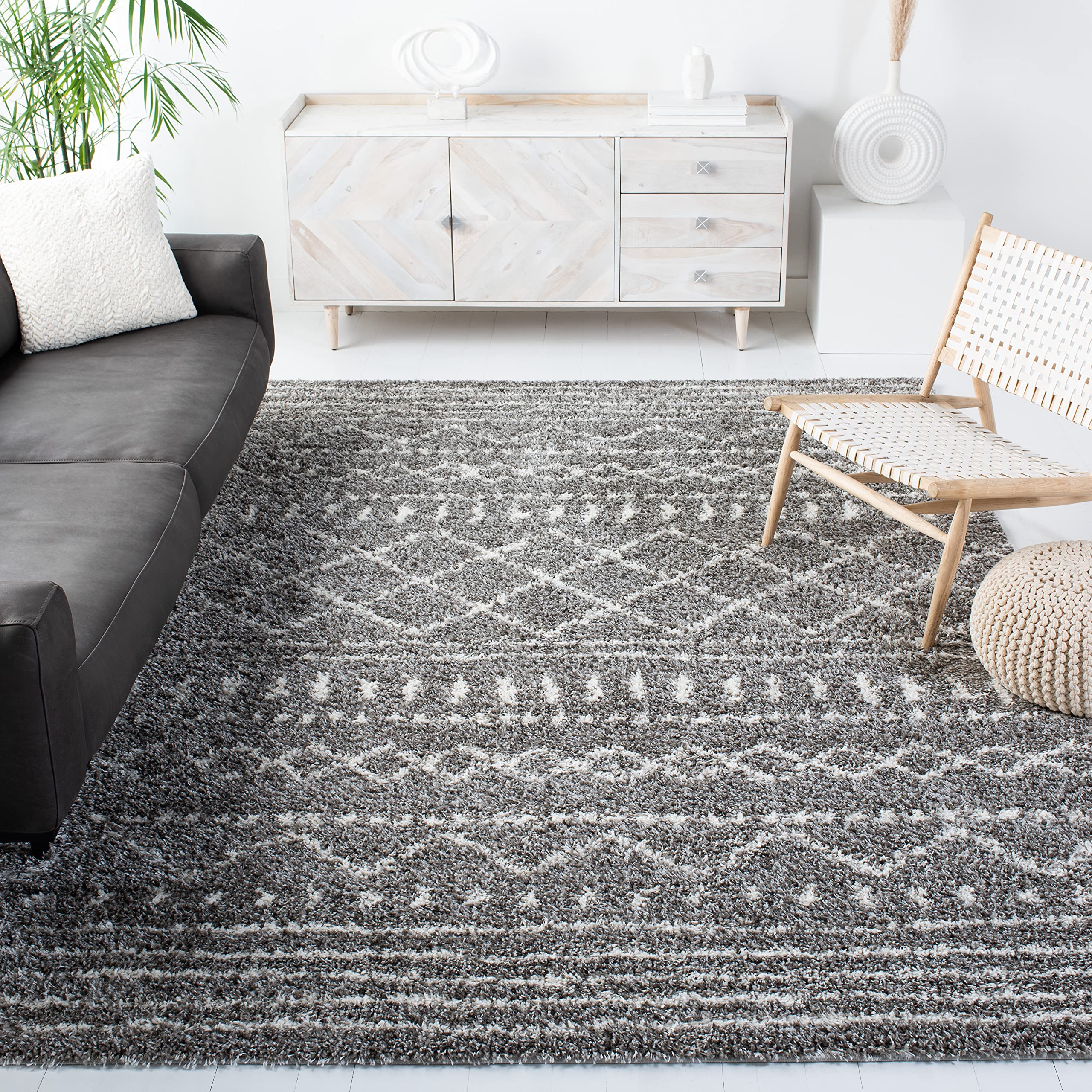 SAFAVIEH Arizona Shag Square Rug 8', Soft Plush Boho Brown &amp; Ivory ASG741B