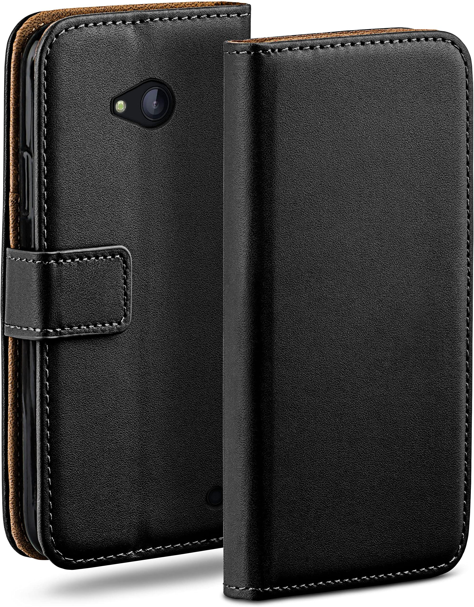 MoEx Flip Case for Microsoft Lumia 640, Mobile Phone Case with Card Slot, 360-Degree Flip Case, Book Cover, Vegan Leather, Deep-Black