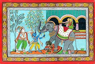 Exotic India Lord Krishna and Balarama Killing The Demon Elephant Kuvalayapeeda - Water Color Painting on PattiFo