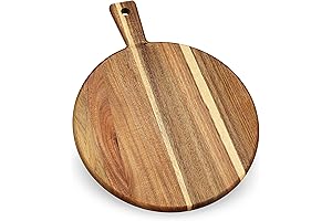 Acacia Wood Round Cutting and Chopping Board with Handle for Kitchen and Dining Room