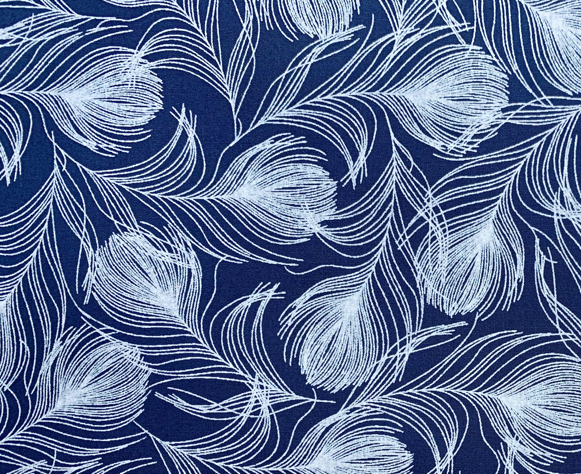 Oddies Blue 100% Cotton Poplin Fabric - White Feathers Print On Navy - Craft Fabric Material By The Metre (Cp0481navy)