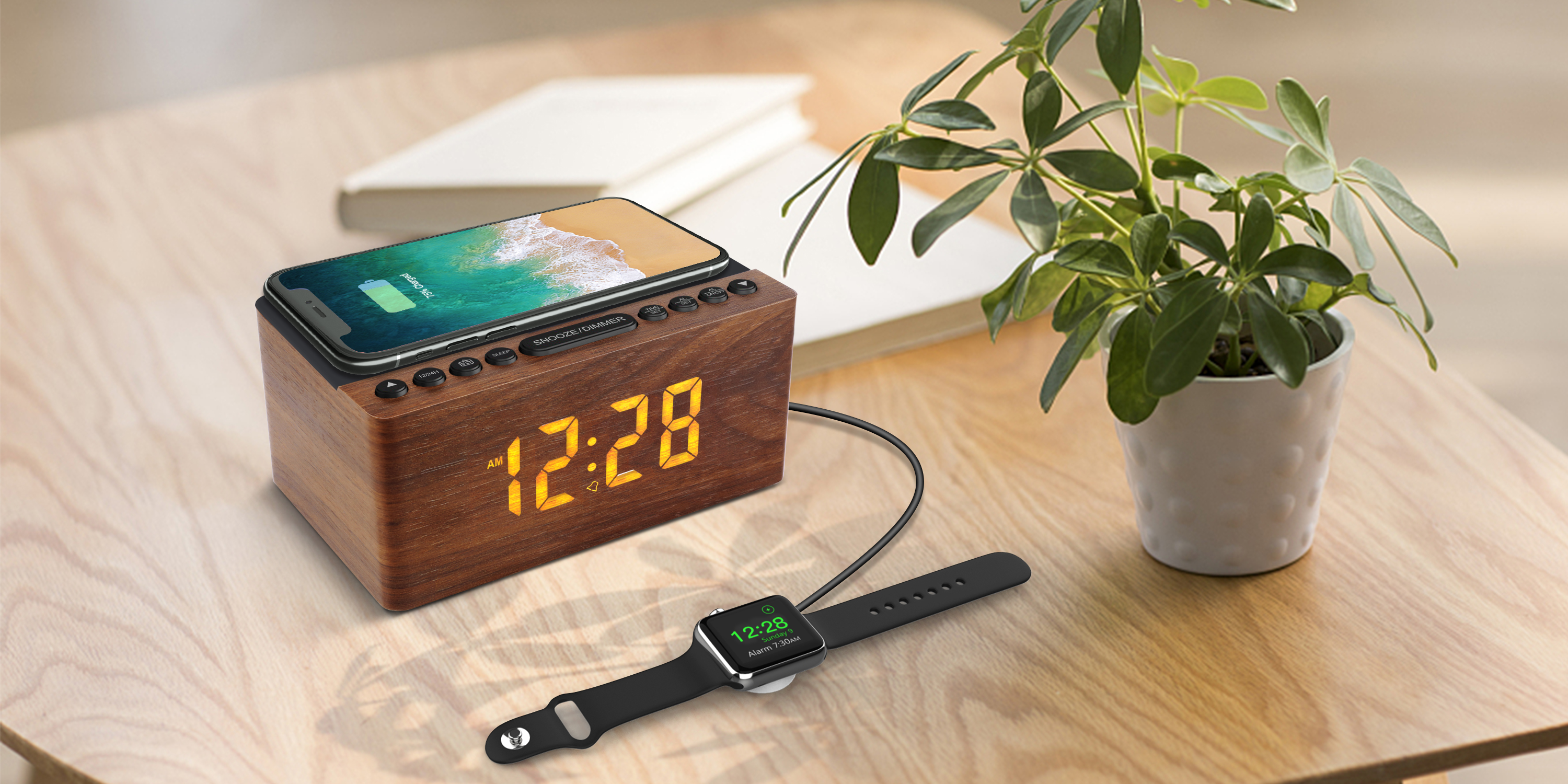 Amazon.com: ANJANK Wooden Digital Alarm Clock FM Radio,Qi