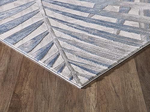 Miniatura 4 de Abani Nova Collection - Alfombra de 8 pies 11 pulgadas x 12 pies, diseño floral de hoja de palma, color azul, gris y beige, alfombra de estilo
