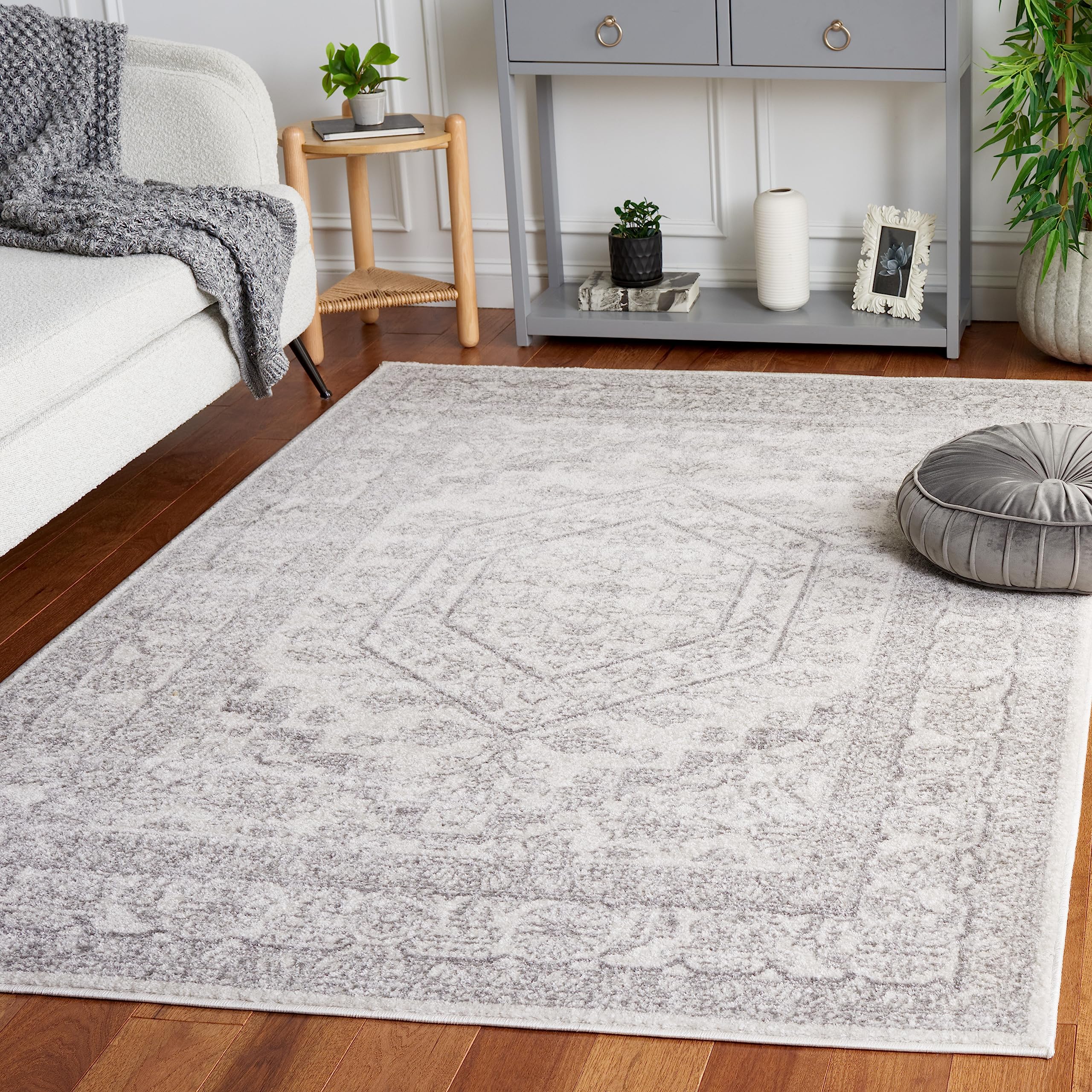 SAFAVIEH Tapis 122 x 183 cm - Adirondack Collection - Design Traditionnel, Ivoire & Argent, Mélange Synthétique Entretien Facile, Idéal pour Salon, Chambre, Bureau
