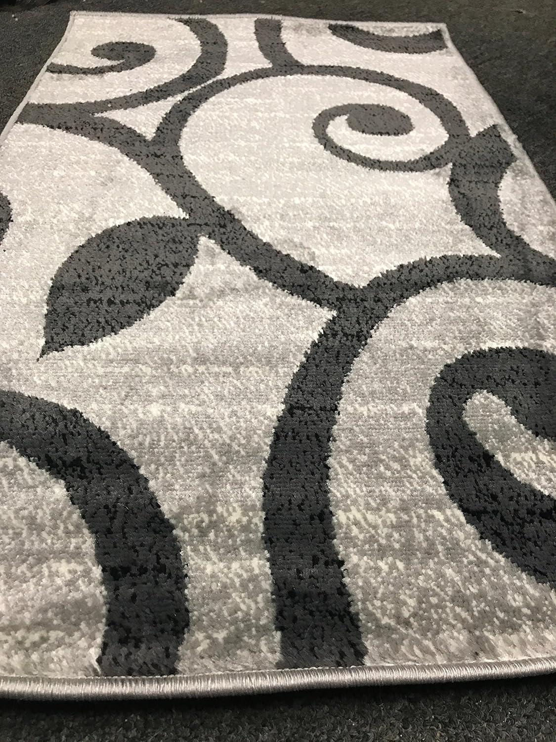 Bellagio Modern Contemporary Door Mat 256,000 Point Area Rug Grey Silver & Black Swirl Design 464 (2 Feet X 3 Feet 4 Inch)