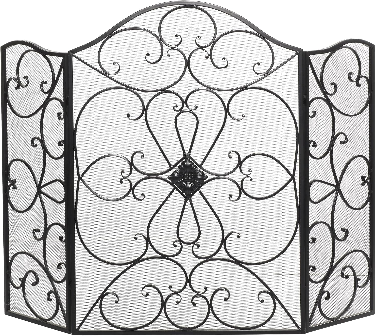 Deco 79 Metal Scroll Fireplace Screen, Screen 49" x 1" x 36", Black